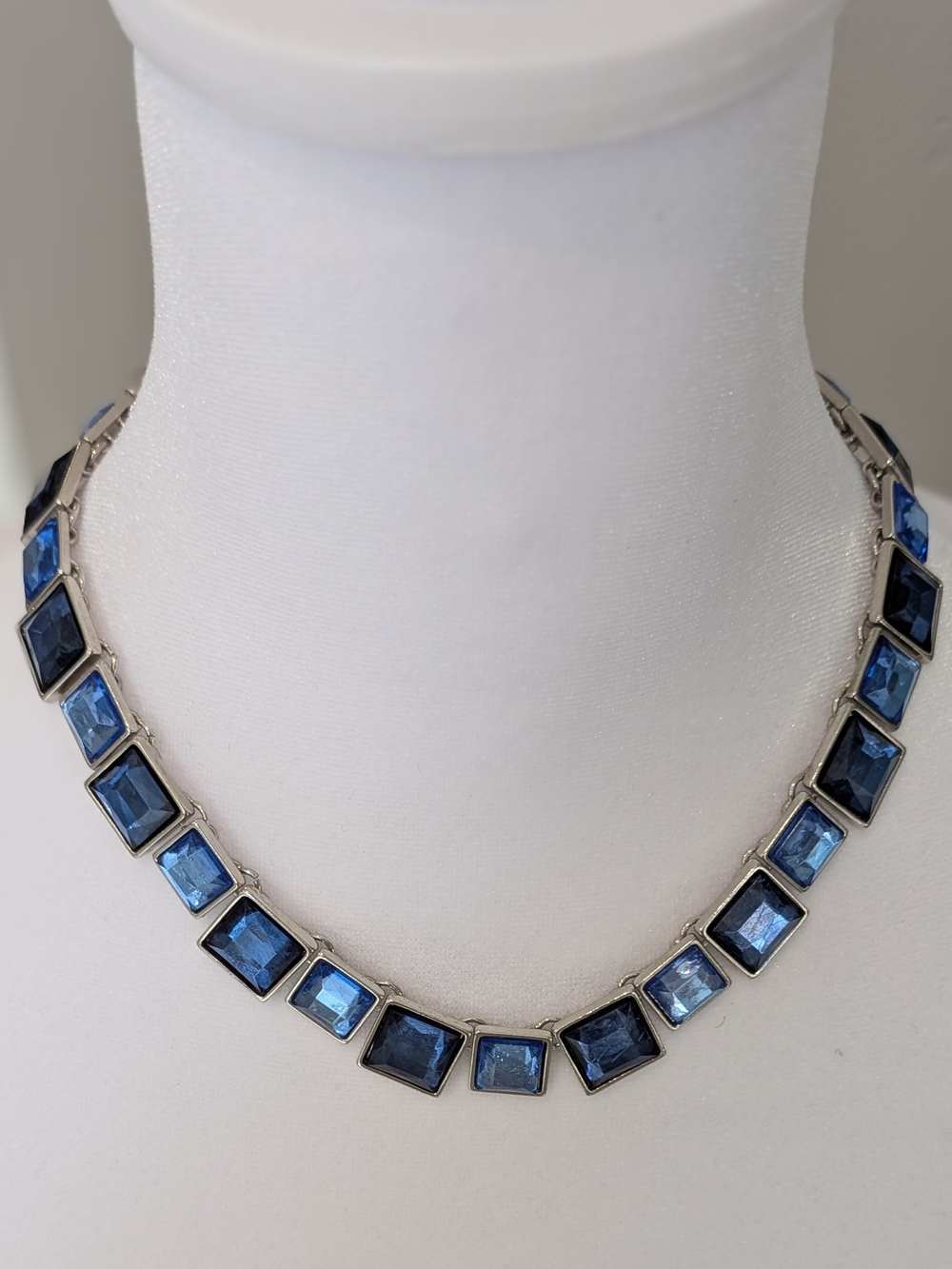 Charming Charlie Blue Square Shimmering Acrylic Link Necklace